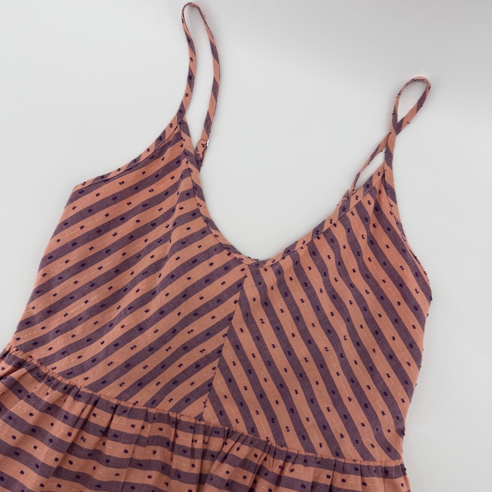 Amadi Striped Mini Dress Women XS Peach Purple V-Neck Adjustable Strap Clip Dot‎